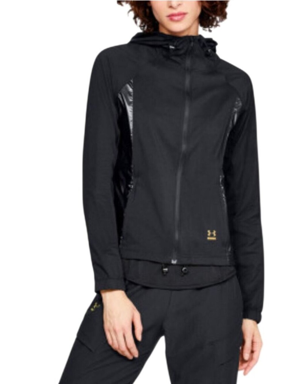 Under Armour Womens M Hooded Lightweight Parachute Jacket Black Athletic Gym - Picture 1 of 12